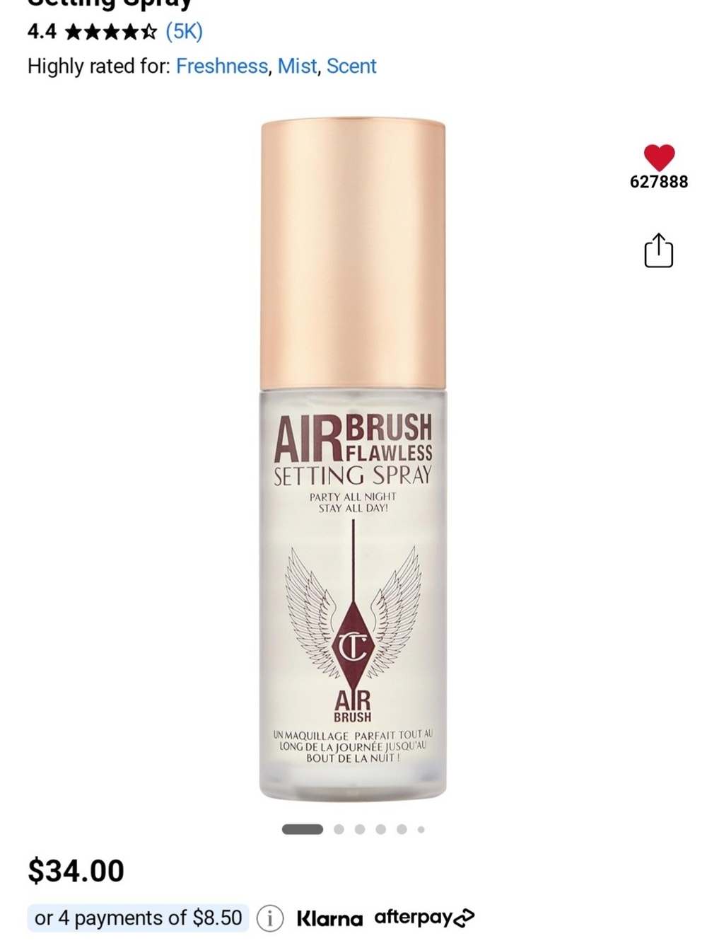Charlotte Tilbury Airbrush Flawless Setting Spray — Nude Gold Bottle